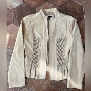 Monterey Bay Vintage Buttery Cream 100% Leather Blazer Style Jacket Size 6